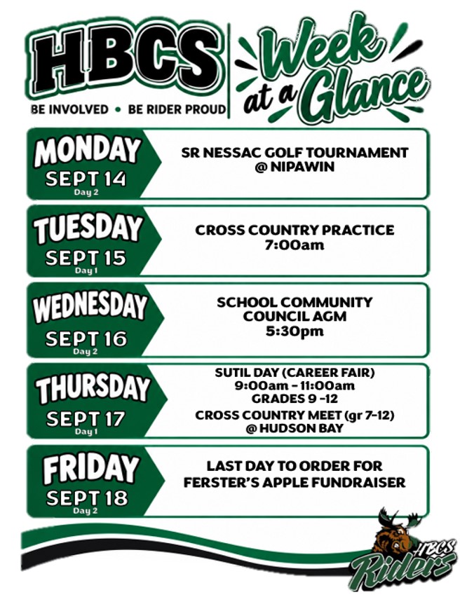 HBCS Week at a Glance Sept 14-18